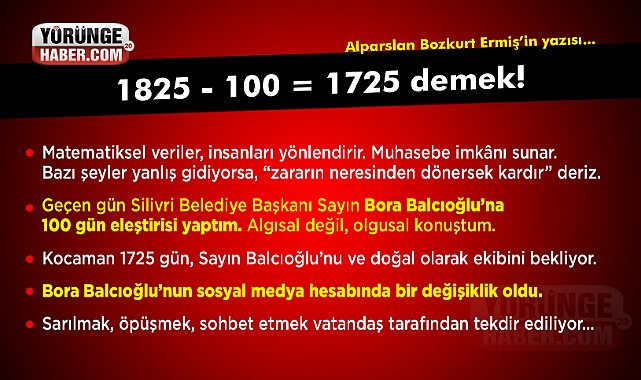 1825 - 100 = 1725 demek!